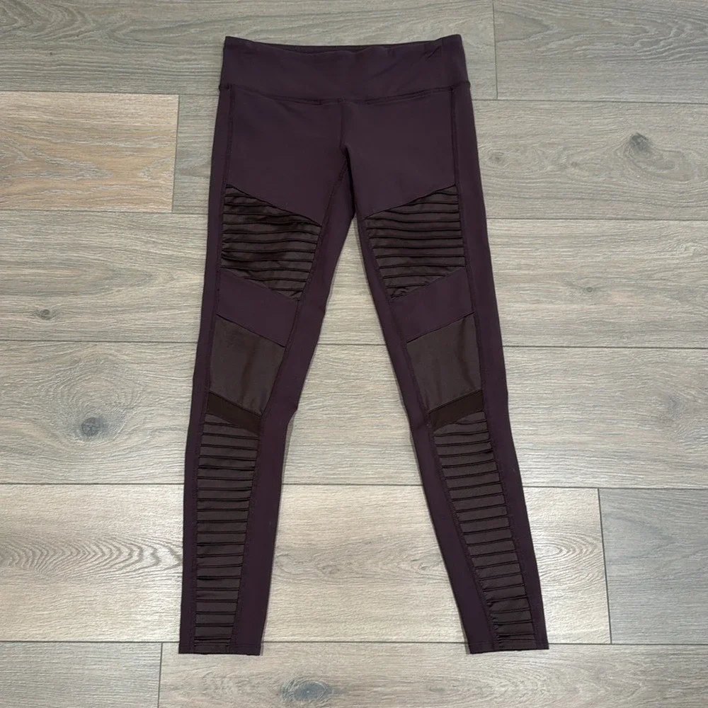 ALO YOGA Mink Brown Mid Rise Moto Active Workout Studio Barre Gym Leggings Sz M‎